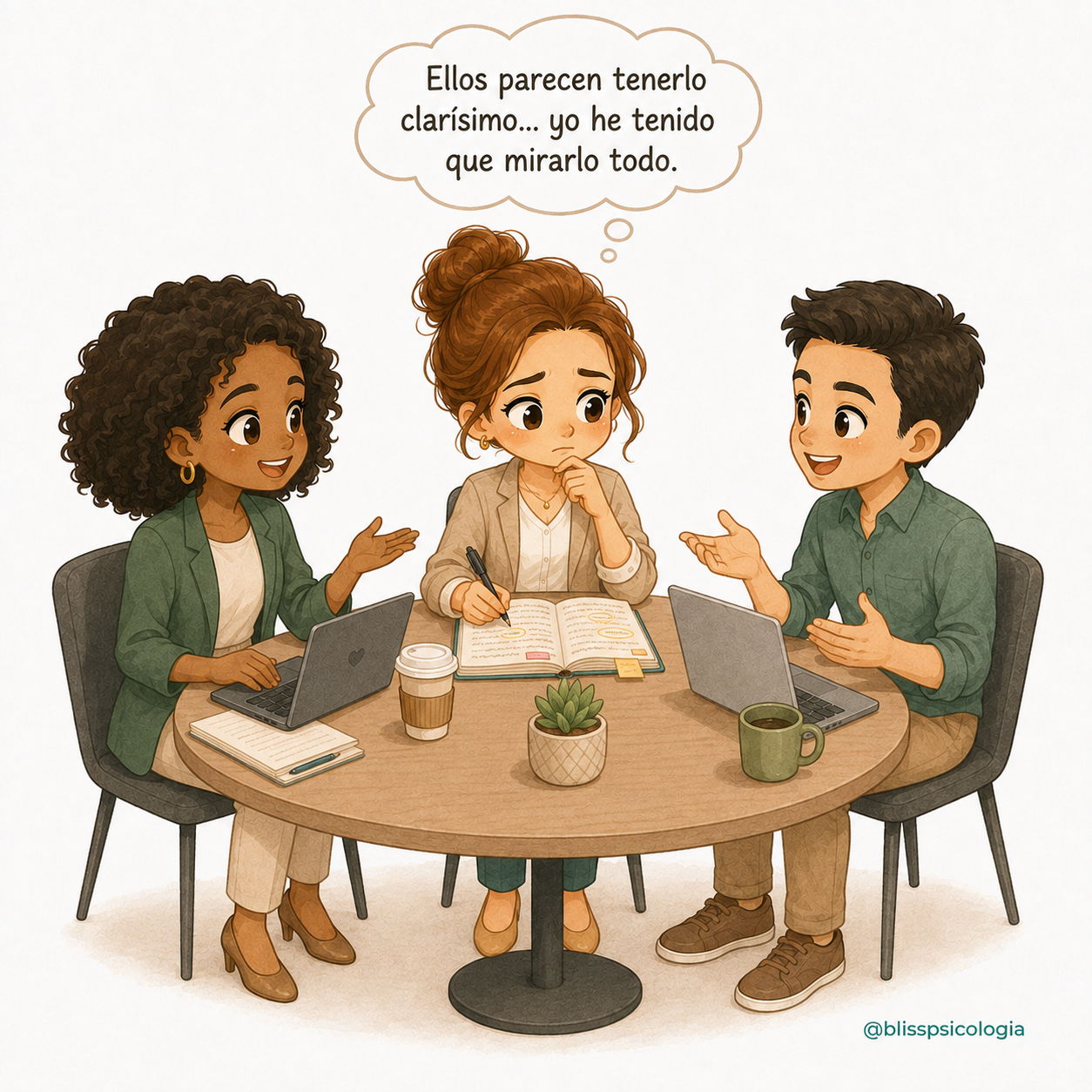 Mujer se compara con sus compañeros y piensa que ellos dominan la tarea con más facilidad que ella.