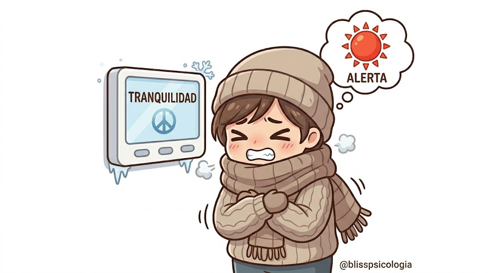 Chibi del termostato emocional de la ansiedad y la regulación. apego Bliss Psicologia